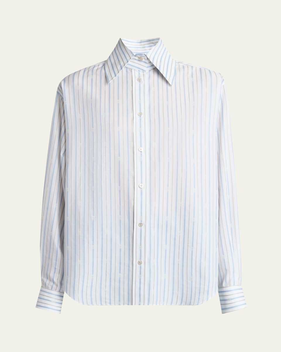 Stripe Skull Embroidered Button Down Shirt